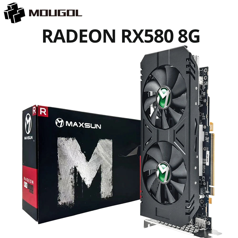 MOUGOL Original Radeon RX580 8G Graphics Card GDDR5 Memory Video Gaming Card PCIE3.0x16 DVI DP for Desktop Computer AMD Card