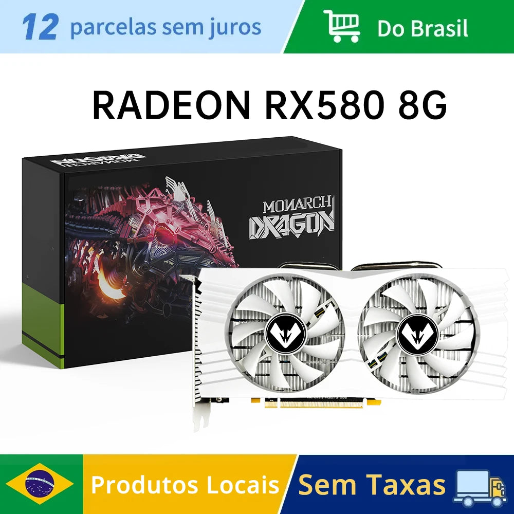 MOUGOL Original Radeon RX580 8G Graphics Card GDDR5 Memory Video Gaming Card PCIE3.0x16 DVI DP for Desktop Computer AMD Card