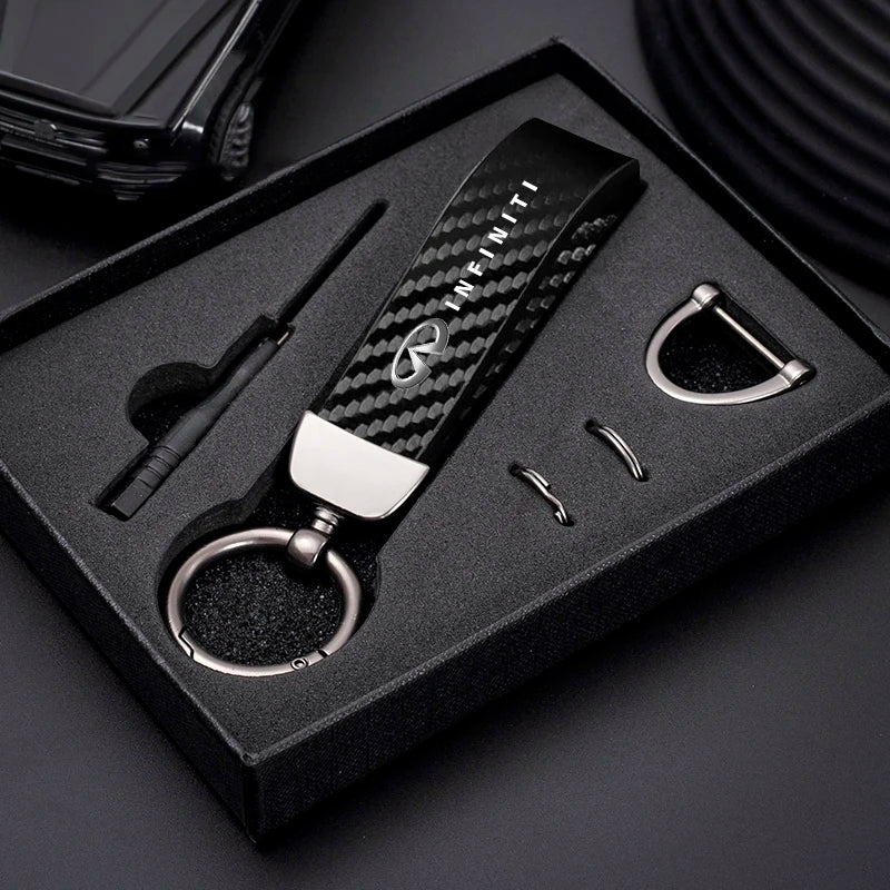 Car Carbon Fiber Style Keychain Microfiber Leather Key Chain For Infiniti QX55 QX50 QX60 Q50 Q70L QX30 QX80 Q60 Q70 QX70 Q30 Q60