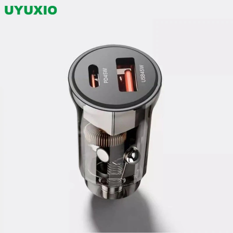 Transparent USB C Car Phone Charger PD 30W Super Fast Charge Adapter for iPhone 15 Pro Max 14 iPad Samsung Oppo Huawei Vivo