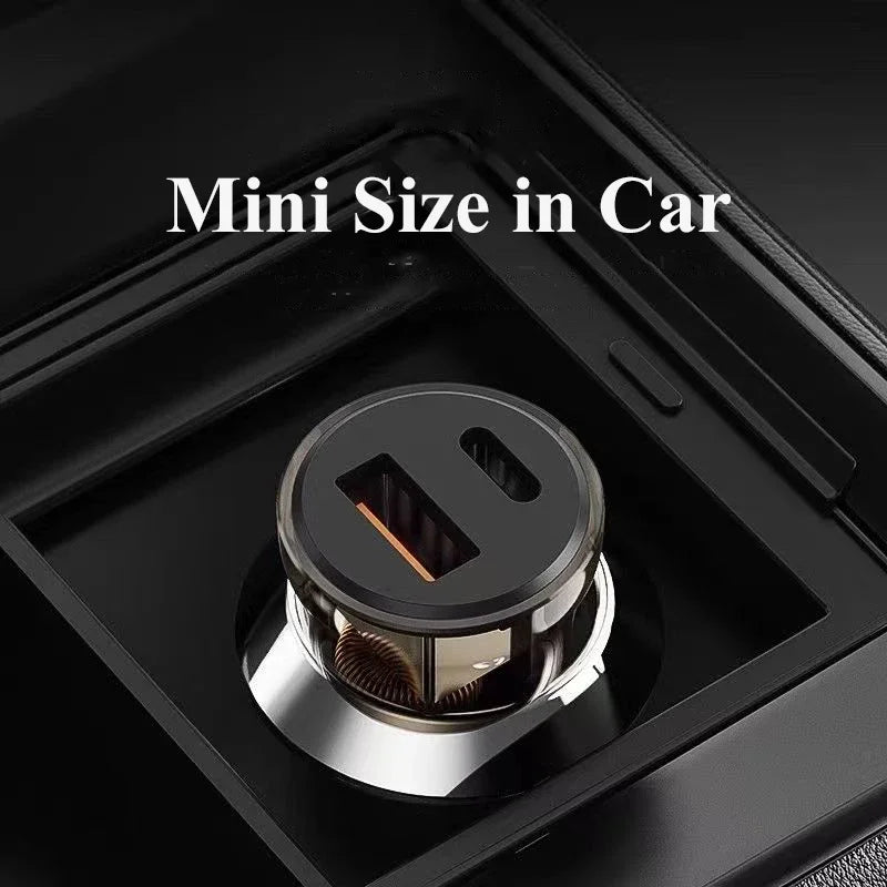 Transparent USB C Car Phone Charger PD 30W Super Fast Charge Adapter for iPhone 15 Pro Max 14 iPad Samsung Oppo Huawei Vivo