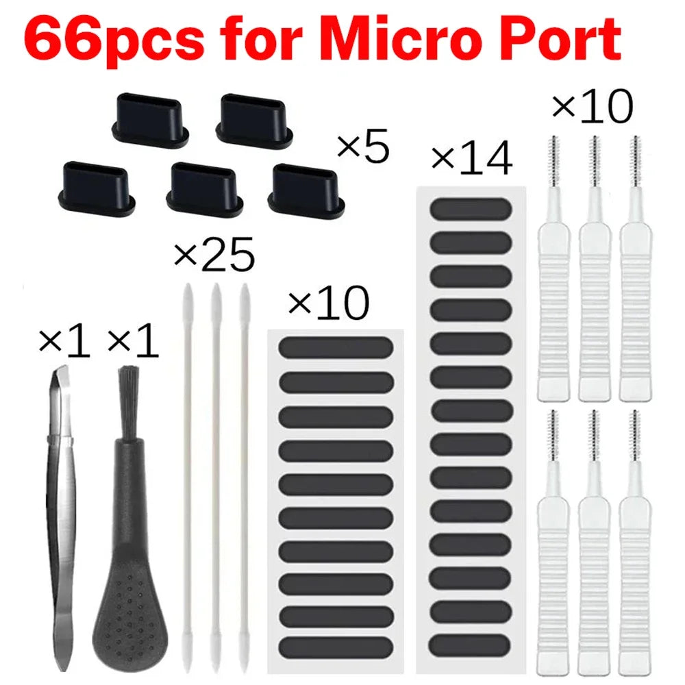 66PCS Mobile Phone Speaker Charging Port Cleaning Set Dust Plug for iPhone 17 16 14 Earphones Clean Kit Brush for Samsung Xiaomi