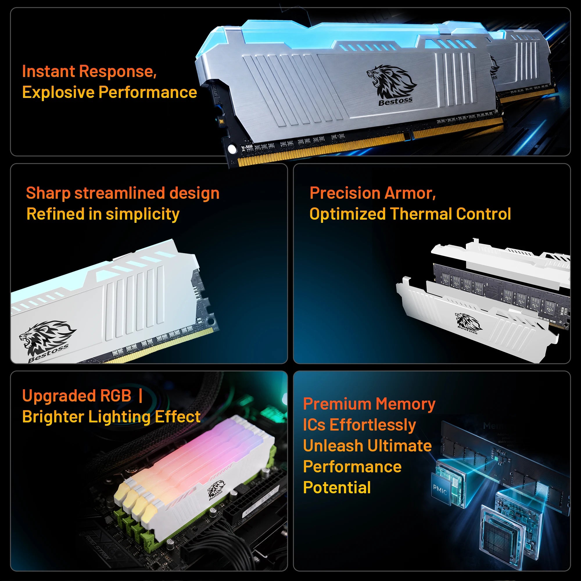 Bestoss RGB Memoria DDR4 8GB 16GB 32GB(2x16GB) XMP 2.0 3200MHz CL18 288pin 1.2V Dual-channel DIMM Memory RAM For Desktop PC