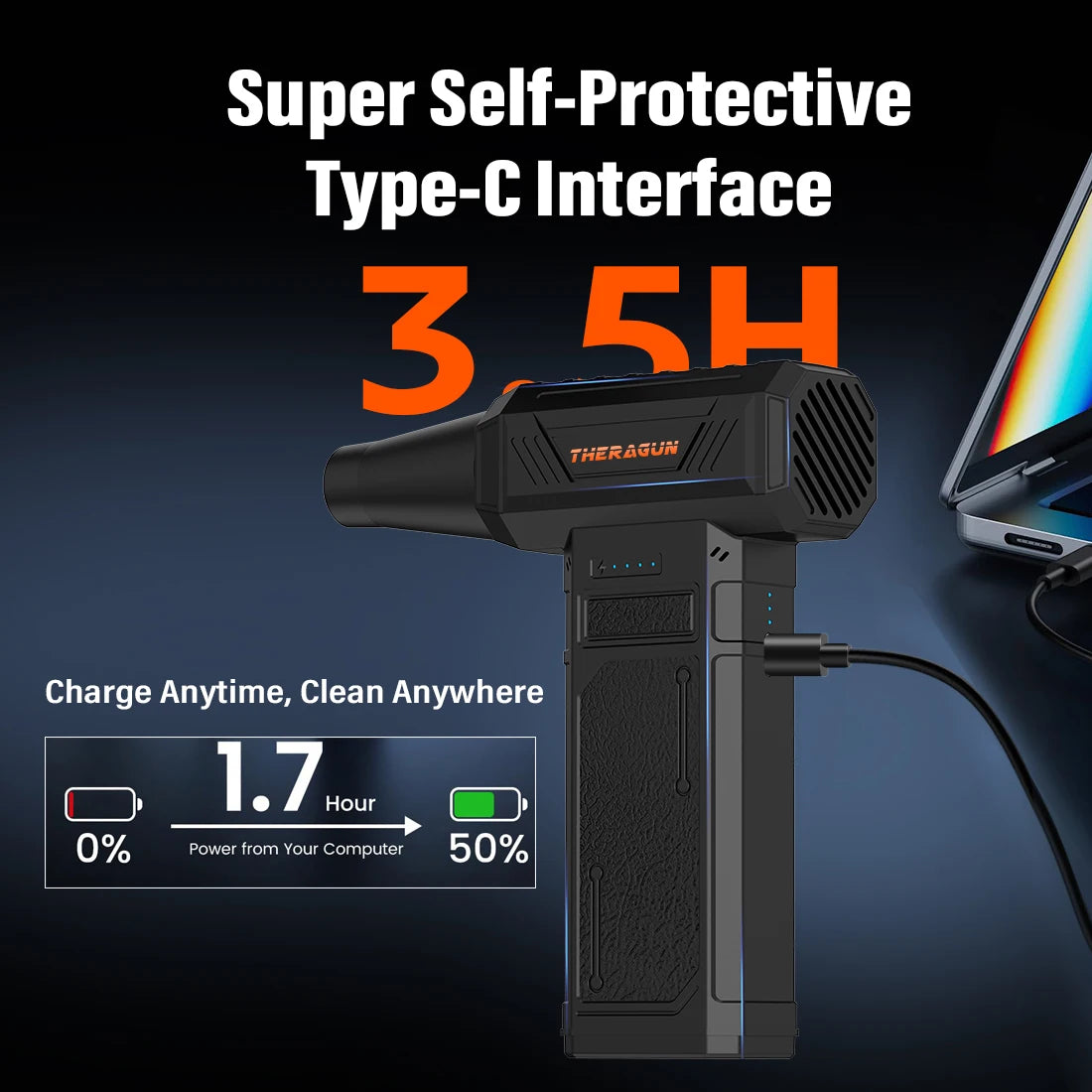 U7Ultra Mini Turbo Fan Jet(180000RPM),Speed 58m/s Portable-Electric LED Compressed Air Duster, for Keyboard,Car,PC,Home Cleaning