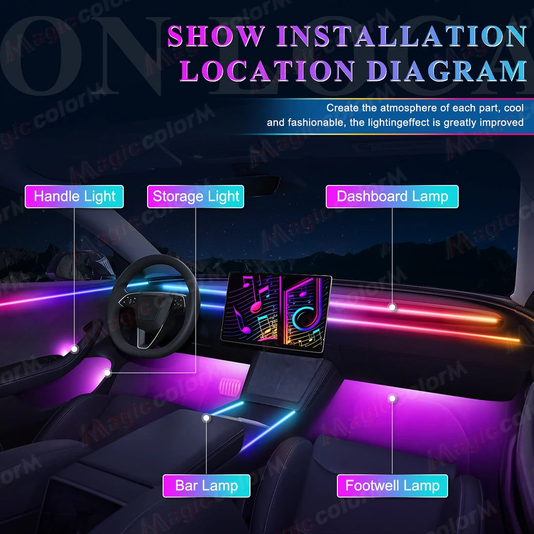 18 in 1 Led Car Ambient Lights 213 64 Color RGB Symphony Streamer Bluetooth Rainbow Interior Acrylic Strips Atmosphere Lamp Kit