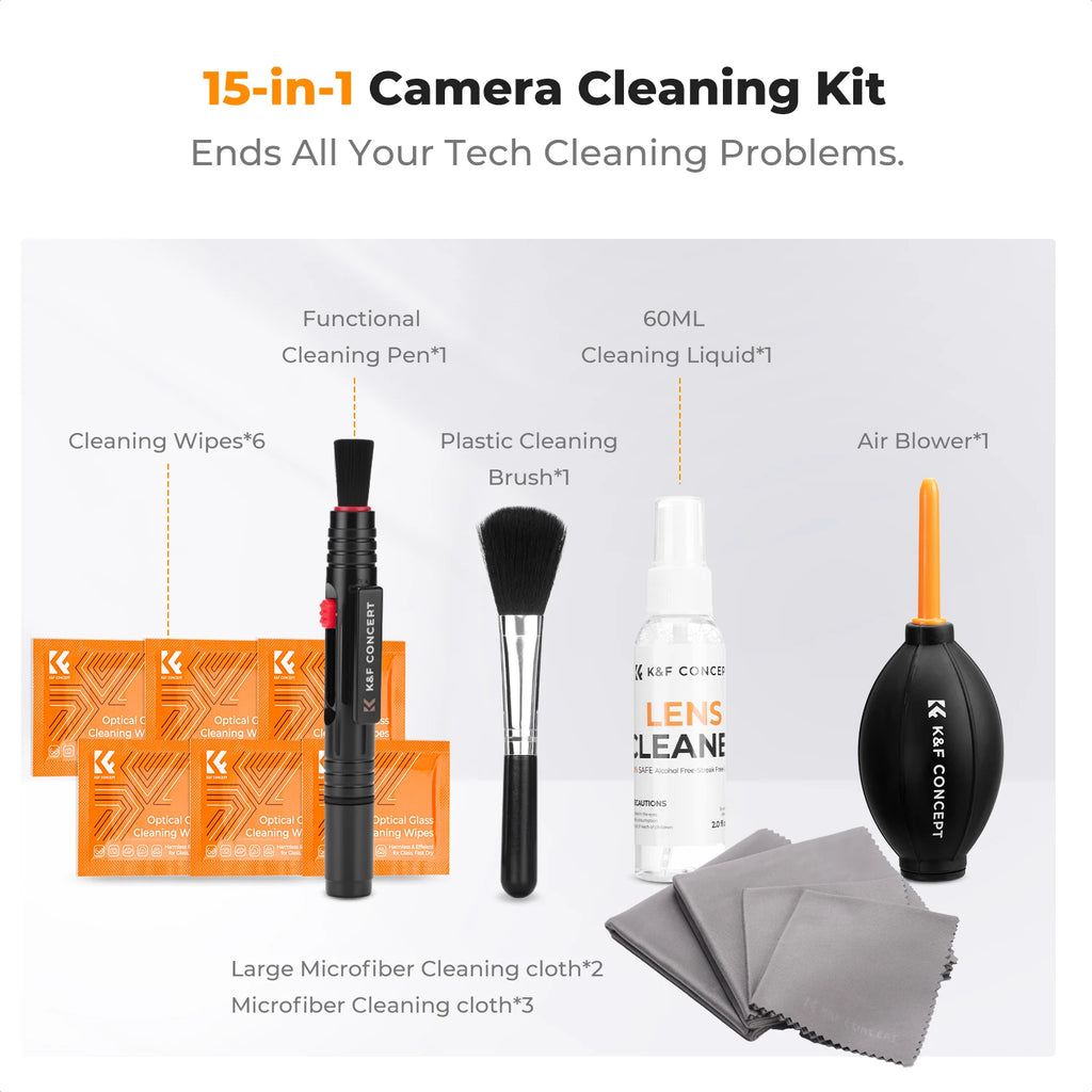 K&F CONCEPT Camera Lens Cleaning Kit with Camera Blower Glasses Wipes Cloth Cleaning Liquid Cleaning Pen for Camera Lens Phone