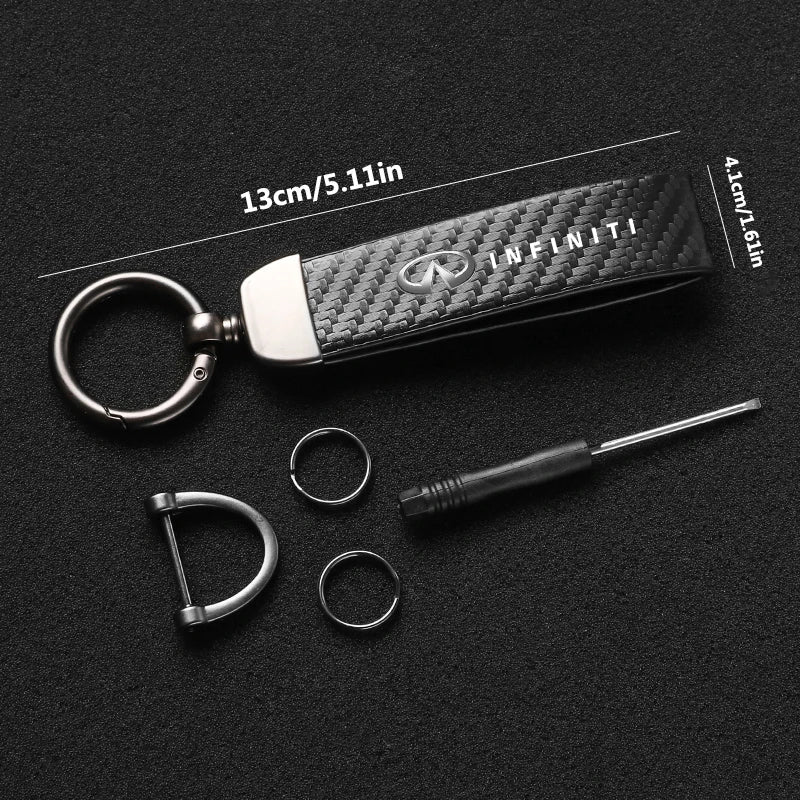 Car Carbon Fiber Style Keychain Microfiber Leather Key Chain For Infiniti QX55 QX50 QX60 Q50 Q70L QX30 QX80 Q60 Q70 QX70 Q30 Q60