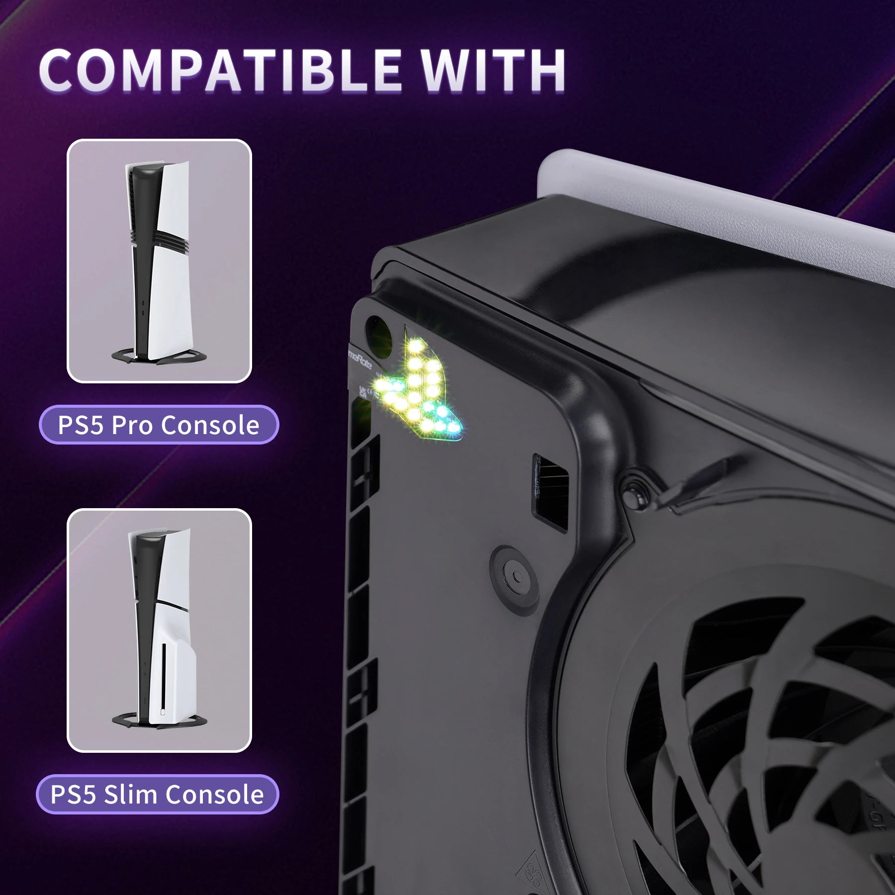 eXtremeRate for PS5 Slim/Pro Console RGB RAINBOW Logo LED Kit 7 Colors 40 Effects, Illuminated Decoration Logo LED