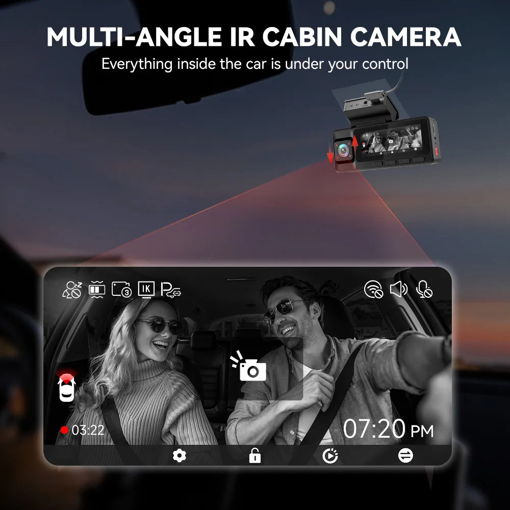 REDTIGER A3 3 Channel Dash Cam Dash Camera 2.5K+1080P+1080P Built-in 5.8Ghz WiFi Night Vision  Parking Monitor