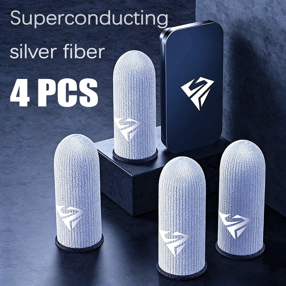 Pair Gamer Finger Sleeves for Mobile Gaming Sweatproof Breathable Silver Fiber Finger Covers  Anti-Slip Touch Screen Fingertips