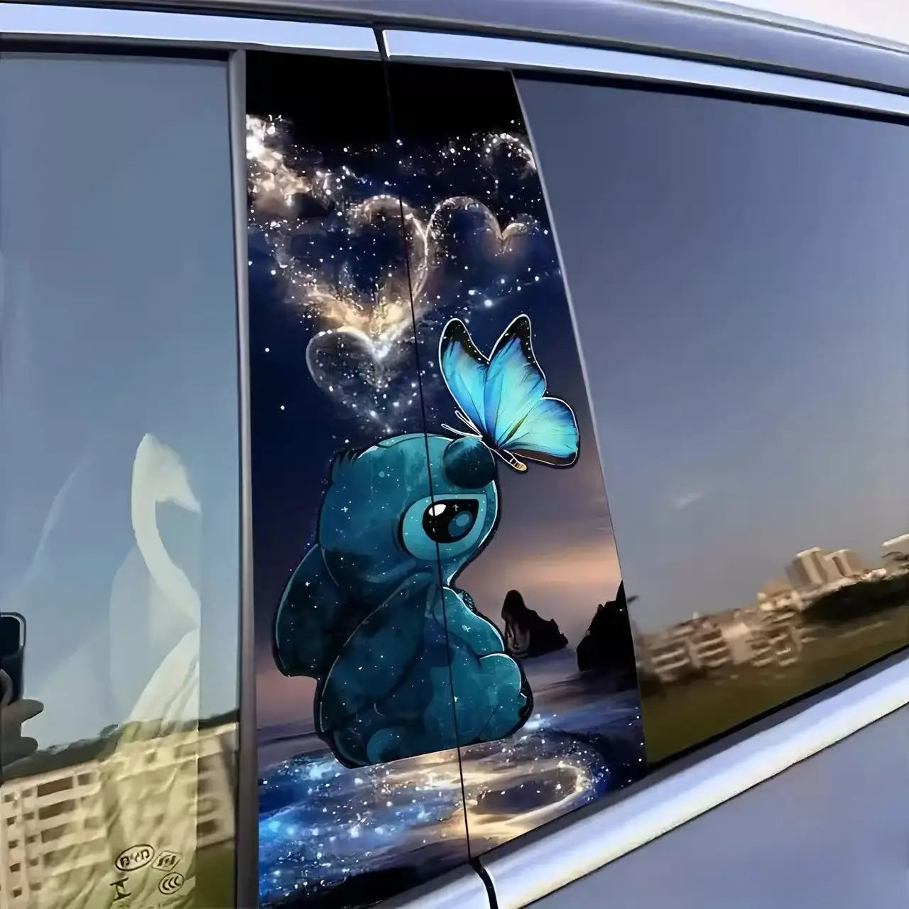2pcs Blue Diamond Butterfly Car Sticker Self-Adhesive B-Pillar Decorative Vinyl Sticker for Cars