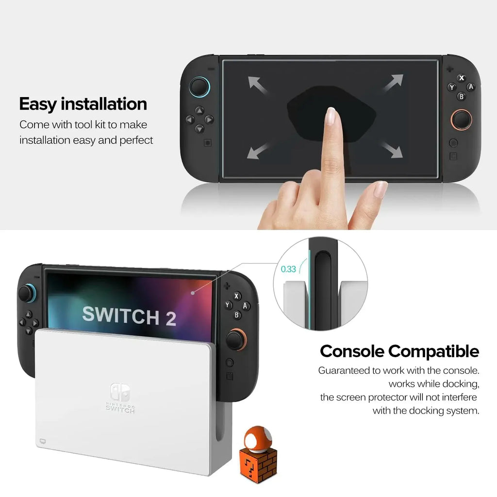 NS2 HD Tempered Glass Screen Protector for Switch 2, Transparent Anti-scratch Screen Protector for 2025 New Switch2